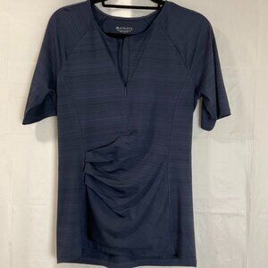 Athleta Women's Navy Top Size MT,  Quarter Zip , Pocket on Back Short Sleeves